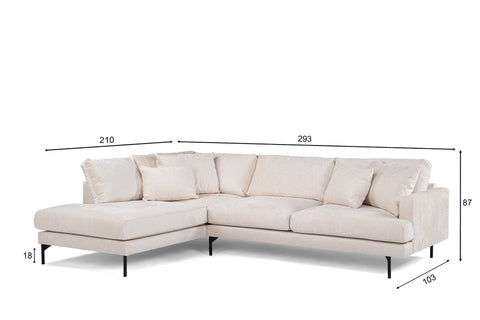 Isabella - corner sofa - champagne - fabric Loris 01 - 3-seater left