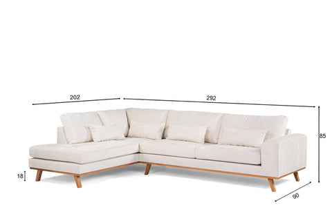 Julia - corner sofa - champagne - fabric Loris 01 - 3-seater left