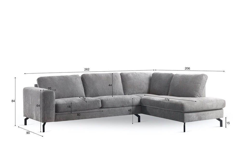Teun - hoekbank - grijs - stof Perfect Harmony 82, R311 - 3 zits hoek rechts