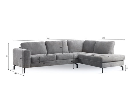 Teun - hoekbank - grijs - stof Perfect Harmony 82, R311 - 3 zits hoek rechts