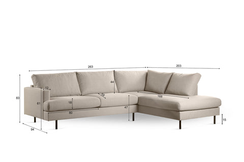 Bas - corner sofa - beige - fabric and steel